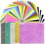 HTV Heat Transfer Vinyl Sheets Combo, Ohuhu 36 Pack Sheets Iron on Vinyl, Include 20 Assorted Colors + 5 Glitter Colors, Shimmering HTV Vinyls for DIY Iron on Fabrics T-Shirts Hats with Heat Press Machine & Craft Cutters