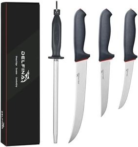 4 PCS Butcher Knife Set for Meat Cutting, 10" Breaking Knife, 6.5" Wide Meat Trimming Knife, 6" Semi-Flex Boning Knife and Sharpening Steel, Non-Slip Softgrip and High Carbon German Steel