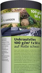 TTL Garden 50m² Unkrautvlies mit 100g/m² - 1m x 50m Gartenvlies auf Rolle - wasserdurchlässig reißfest UV-stabil & atmungsaktiv - Mulchvlies Vlies Folie gegen Unkraut - schwarz