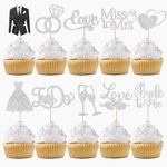 60 Pcs Bride to be Cupcake Toppers,Glitter Wedding Cupcake Toppers I Do Love Heart Ring Cupcake Picks for Bridal Shower Wedding Engagement Party Supplies,Silver