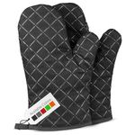 Oven Gloves Heat Resistant Double Sided Non Slip Silicone Oven Mitts for Grilling/Cooking/Baking/Barbecue - Silicone Oven Gloves 1 Pair, Black Christmas Oven Gloves