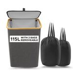 Large Foldable Laundry Hamper with Lid and 2 Removable Bags, Clothes Basket for Bedroom, Bathroom or Laundry Room (grey)