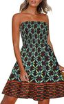 CHICALLURE Summer Dresses for Women Beach Casual Sundress Strapless Off Shoulder Cover Ups (Green Orange, XL)