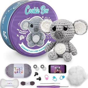 Cookie Box Crochet Kit for Beginners - Learn to Craft Amigurumi Stuffed Animals - Knitting Gift for Kids (13+) and Adults - Beginner-Friendly Yarn - Stitch-by-Stitch Video Tutorial - Koala Coal