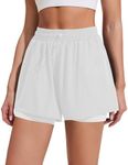 PINSPARK Women's White Running Shorts Quick Dry Active Shorts with Comfortable Liner Gym Athletic 2 in 1 Shorts with Pockets XS