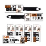 Redberry Value Lint Rollers - 2 Lint Rollers + 4 Replacements - 540 SHEETS IN TOTAL - 90 Sheets per Roll - Perfect for Pet Hair, Fluff, Dust - Can be Applied at any Fabric