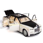 EUPHORIA Toys Rolls Royce Phantom Model Car 1/32 Scale Pull Back Toy Diecast Cars for Kids It Comes with Sound and Light for Kids Boys & Girls,Best for Gifts (White & Black)