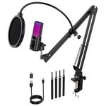 FDUCE M160 USB Gaming Microphone Kit for PC,RGB Condenser Podcast Mic with Monitor Jack,Quick Mute,Gain Control,Pop Filter,Boom Stand for Recording Streaming,Podcasting,Gaming