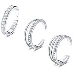 ORAZIO 3PCS 925 Sterling Silver Toe Rings for Women Adjustable Open Toe Rings Cubic Zirconia Band Toe Ring Set Summer Beach Foot Jewelry Set