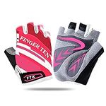 Kids Junior Cycling Gloves Fingerless Outdoor Sport Road Mountain Bike, Fit Boy Girl Youth Age 2-10, Gel Padding Bicycle Half Finger Pair S M L XL (Pink, L)