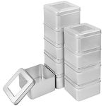 Kurtzy 10 Pack Silver Metal Storage Tin Box with Lid - L9 x W9 x H5.7cm / 3.54 x 3.54 x 2.24 Inches - Small & Portable Non-Hinged Empty Containers - Mini Square Home Craft Container & Survival Kit