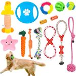 Dog Toys - 14 Pack Durable Puppy Teething Toys, Pet Dog Chew Toys with Dog Rope Toy/Squeak Toy/Treat Bali/Interactive Dog Toys for Dogs Playing and Training