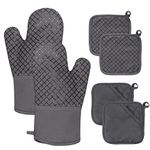 4 Pcs Oven Mitts and Pot Holders,500°F High Heat Resistant Kitchen Oven Mitts with Pot holders,Long Oven Mitts with Recycled Cotton Infill and Silicone Non-Slip Surface for Baking and Cooking(Grey)
