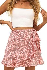 Naggoo Women's Summer Wrap Floral High Waist Ruffle Short Mini Skirts, 03 Pink, X-Large