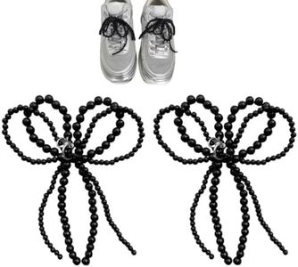 Dulier 1 pair Pearls Bowknot Shoe Decoration Charms For Sneakers Shoes Buckle Pearl Beaded Chain for Women DIY Shoe Lace Sneakers Accessories For Women Jewelry (Black)