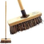 10” Stiff Broom Outdoor Yard Brush with Natural Bassine Hard Bristle Brush Durable Support Bracket & 120cm Wooden Brush Handle Heavy Duty Broom Yard Brush Outdoor Garden Sweeping Brush