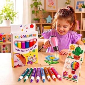 3D Popcorn Pens, 12 Pack Puffy Paint Pens for 3D Bubble Art, DIY Greeting Cards, Birthday Cards, Crafts and Creative Drawing
