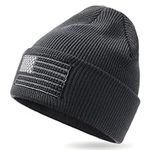 OUTDOOR SHAPING American Flag Embroidered Beanie for Men Women USA Tactical Knit Cuffed Watch Cap Winter Warm Skull Hat, Black, M/One size