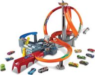 Hot Wheels Track Set with 1 Toy Car, Multi-Lane, Motorized Track with 3 Crash Zones, Spin Storm Racetrack, CDL45