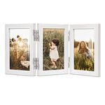 Afuly 4x6 Picture Frame White 3 Picture Frames Collage Wall Tabletop Decor, Modern Desk Triple Foldable Picture Frames, Unique Gifts for Mothers Day Wedding Birthday Family Friends