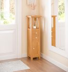 Hallowood Furniture Waverly Oak Slim Tower Storage Unit, Oak Bathroom Cabinet in Light Oak, Small Storage Unit with 2 Drawers, Console Table, Narrow Display Cabinet with Cupboard