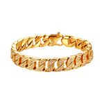 JewelryWe Mens Womens Cuban Link Bracelet, Gold Plated Stainless Steel Hip Hop Curb Cuban Bracelet with Clear Rhinestones