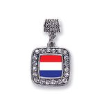 Inspired Silver - Netherlands Flag Memory Charm for Women - Silver Square Charm for Bracelet with Cubic Zirconia Jewelry