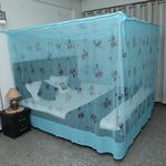 Embossed Floral Printed Mosquito Net For King Size Bed| Double Bed Mosquito Net| King-Size Premium Machardani I Strong And Durable Size-7X8Ft., Blue