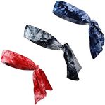 Kenz Laurenz Tie Back Headbands Moisture Wicking Athletic Sports Head Band You Pick Colors (3 Pack ATD/B/R/B)