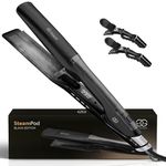 Golden Goods Professional Steam Hair Straightener, Flat Iron, Real Time Temperature Display, Quick Heat-up, 12 Adjustable Temperature Levels (110°C-230°C) Black Edition