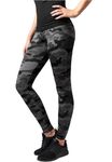 Urban Classics Women's Camouflage Leggings Comfortable Sport Pants, Stretchy Workout Trousers with Military Print, Regular Skinny Fit, Dark Camo, XL