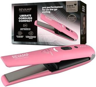 REVAMP Liberate Cordless Compact Ceramic Hair Straightener - Cordless Hair Straighteners, Rechargeable Battery Travel Straightener, Portable Straighteners for Straight, Curl & Wavy Styles - Pink