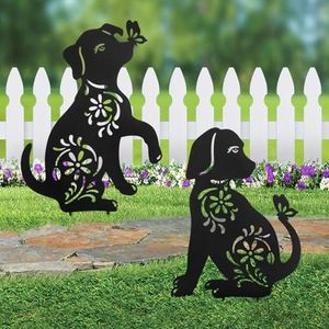 Hokfirm Garden Statues for Outside & Charming Garden Decorations Metal Dog Garden Stake Decor Set of 2 Yard Art