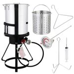 ROVSUN 30QT Turkey Fryer with 55,000BTU Propane Stove, Aluminum Deep Fryer & Seafood Crawfish Boiler Steamer with Basket, Thermometer, Marinade Injector, Turkey Rack & Rack Lifter for Outdoor Cooking