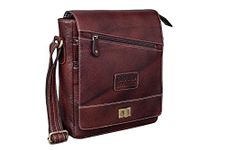 BRAND LEATHER Men's and Women's Leather Sling Messenger Bag (Brown)