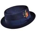 MAZ Crushable Wool Felt Round Pork Pie Hat (Large, Navy)