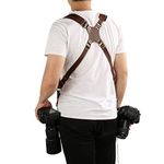 Leather Camera Strap, Camera Strap Accessories for Two-Cameras, Adjustable DSLR Shoulder Neck Strap Belt, Dual Shoulder Leather Harness for DSLR/SLR