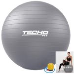 TechoFit 65cm Sitting Yoga Ball Chair – Anti-Burst Swiss Exercise Ball for Office, Pregnancy, Labour, Workout & Yoga – Balance Ball with Fabric Cover (Grey)