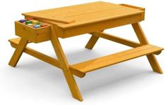 Avenlur Mojave Wooden Picnic & Sand Table for Kids – 2-in-1 Outdoor Sensory Play Table with Hidden Sand/Water Compartments, Real Wood Toddler Activity Table with Benches for Backyard Play