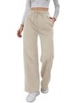 FNOCKS Women's Relaxed Fit Wide Legs Track Pant (XXL, Cream)