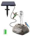 Solar Water Fountain for Bird Bath with 1800mAh Battery Backup, 5W Solar Fountain Pump with Granite Rock Decor（Resin,8 Nozzles,Solar Powered Water Fountain for Birdbath, Outdoor,Pond,Garden