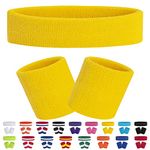 FACATH Sweatband Set Yellow Sports Headband Wristband Set Sweatbands Terry Cloth Wristband Athletic Exercise Basketball Wrist Band Headbands Moisture Wicking Sweat Absorbing Cotton Stripped Sweat Band