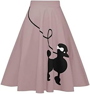 ZEZCLO Women's Dog Printed High Waist Poodle Skirt 50s Vintage Loose Fold Pleated A-line Zipper Skirts Light Purple 2XL