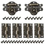 QWORK® 2 Sets Retro Hasps Latch Decorative Wood Jewelry Latch Box with 4 Hinges and 28 Screws