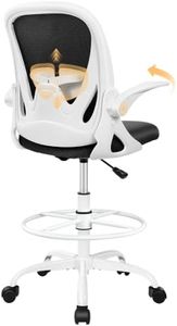 Primy Ergonomic Drafting Chair with Flip-up Armrests Tall Office Chair for Standing Desk Comfortable Desk Chair with Adjustable Footrest Ring and Lumbar Support in Gray Perfect for Home (White)