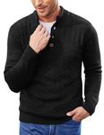 COOFANDY Men's Jumper Turtleneck Jumper Winter Sweater Polo Neck Jumpers Knitted Sweater High Neck Jumper Henly Jumper Cable Knit Jumper Thick Pullover Black L