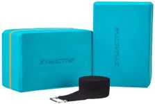 Amazon Brand - Symactive High Density Premium EVA Foam Yoga Blocks with Yoga Belt/Strap for Strength, Balance, and Flexibility, Odour Resistant, Extra Large Size (4 x 6 x 9 inches, 8 feet belt, Set of 2, Multicolor)