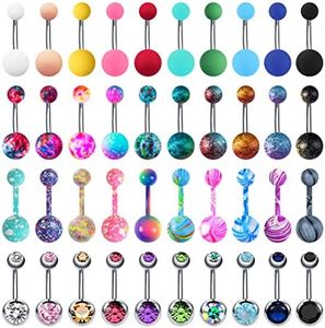 EVELICAL 24-50Pcs 14G Stainless Steel Belly Button Rings for Women CZ Screw Navel Bars Body Piercing Jewelry, Stainless Steel Acrylic, no gemstone