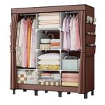 Portable Wardrobe, Large Capacity Closet Storage with Cloth Cover, Dustproof, Waterproof, Side Pockets, Simple Wardrobe Organizer, 51.2 inches, Depth 17.8 inches (Coffee, 130CM Wide)