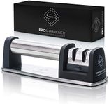 PRO Sharpener A Professionals Choice Manual Knife Sharpener 2 Stage Kitchen Accessory, Non-Slip Base, Stainless-Steel, Straight and Serrated Knives, Including Diamond Life-time Guarantee